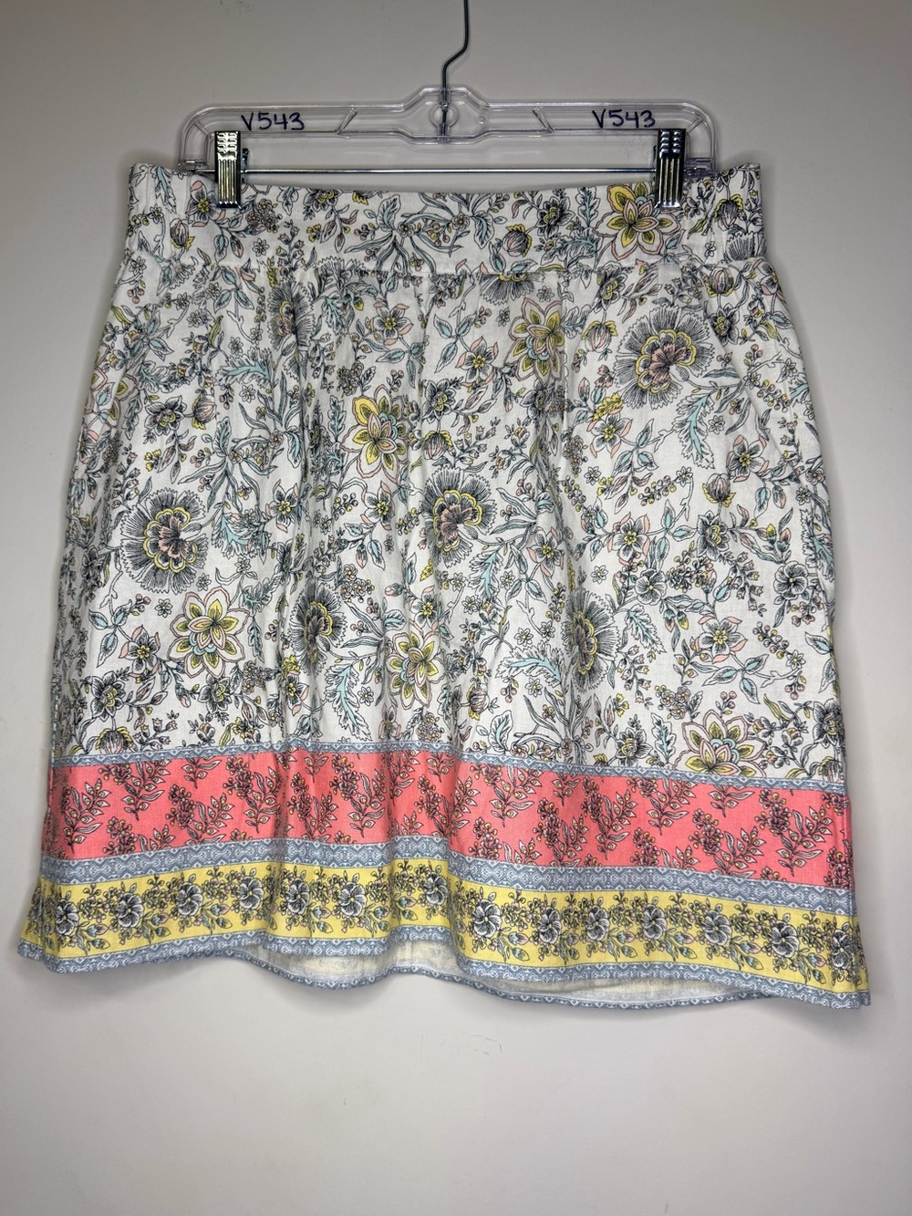 LOFT Outlet Linen Blend Floral Elastic Waist  A-Line Skirt with Pockets Size L